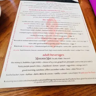 Brunch menu