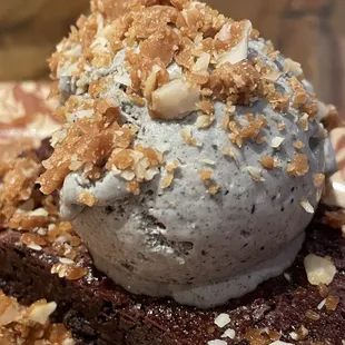 Chocolate-Kiawe Bean Brownie with Black Sesame Gelato