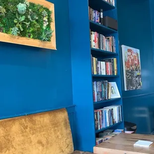 Some wall seating with books