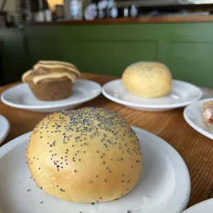 Front: Jalapeño Kolche Back right: (same) back left: some sort of muffin