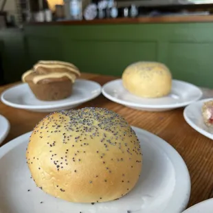 Front: Jalapeño Kolche Back right: (same) back left: some sort of muffin