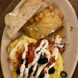 an omelet and a sandwich