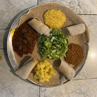 Veggie V10. Vegetarian Combo (with collard greens substituted with spicy lamb)