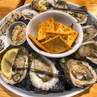 Raw oysters - yummy, especially the seasoned crackers