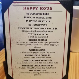 Happy hour menu