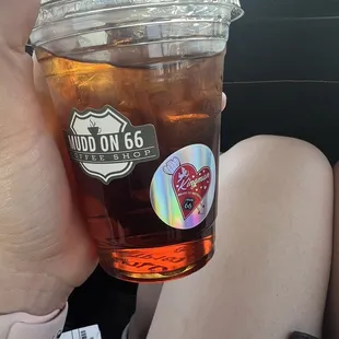 Small iced americano with sugar free caramel