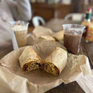 a burrito on a table