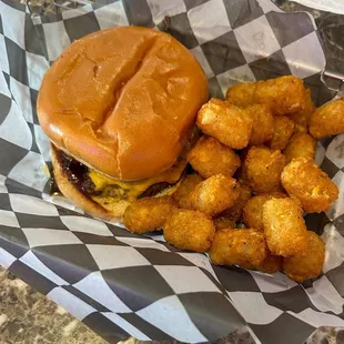 Burger and tots