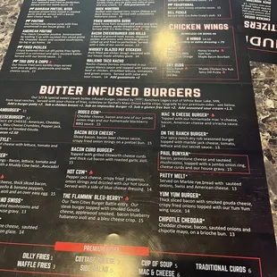 the menu of the restaurant