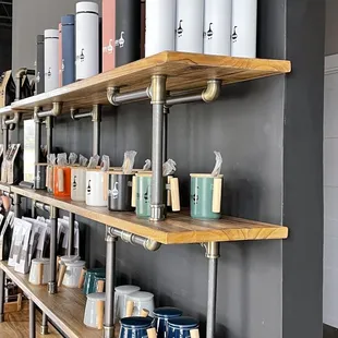 shelves of various types of coffee
