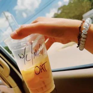 Iced Cold Brew - 20 oz. Oat milk  White chocolate  Caramel