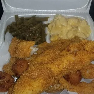 4 piece Catfish Dinner with mac &amp; green beans
