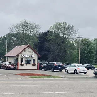 View from across the street. Steady line of cars but it moves fast.