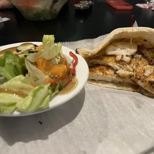 Blackened Fish in Pita w/Side salad