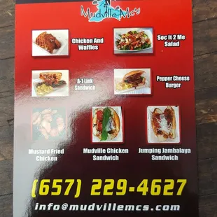 Mudville Mc&apos;s menu: call for catering and just regular orders.