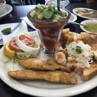 a plate of food and a drink