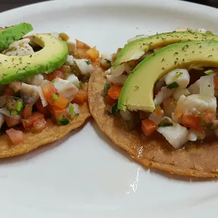 Tostadas de ceviche! I like to add Chalula hot sauce!