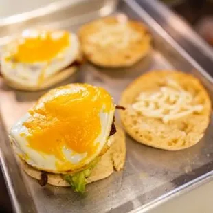 a muffin with an egg on it