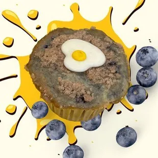 a muffin and blueberries