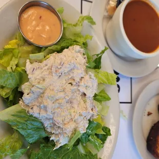 Tuna salad and roasted tomato soup