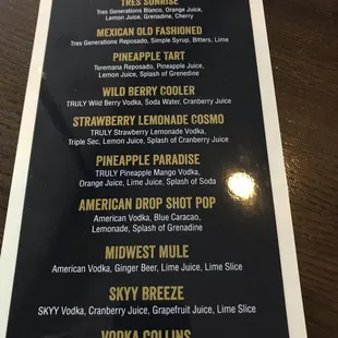 Cocktail menu @ Mug Pub