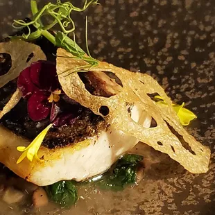 Fall menu prix fixe #3: Hamachi with curry uni butter and lotus root