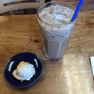 Iced Vietnamese coffee with coconut macaroon