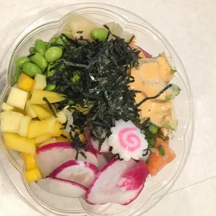 32 oz. Large Built Your Owe Poke Took Mom&apos;s naruto for aesthetics. Added mango, ginger, radish, edamame, mermaid food (seaweed)