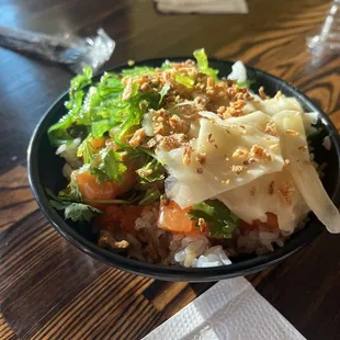 16 oz. Small Built Your Owe Poke: Salmon, seaweed salad, pickled ginger.