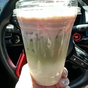 Strawberries and cream iced matcha