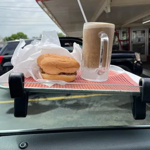 a sandwich and a drink