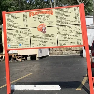 a menu on a sign