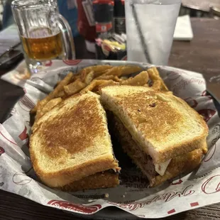 Patty melt with fries and local beer. 10/10 recommend comeback sauce!