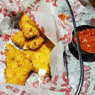 Cheese Wedges With Marinara (We had eaten a couple) Picture dont do justice! They were very good.