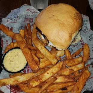 Garlic parm burger and fries