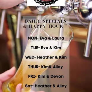 Daily bartender schedule