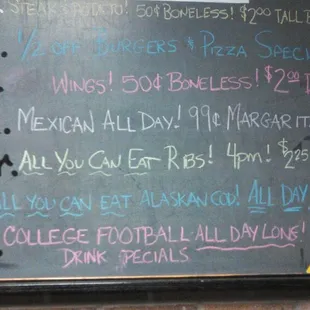 Daily specials as of 10/16/2012