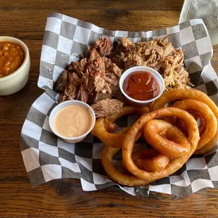 Two meat combo: chopped brisket and pulled pork