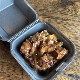 Bread pudding with caramel sauce