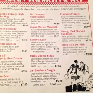 a menu for a restaurant