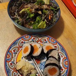 Salmon Skin Salad &amp; Salmon Roll