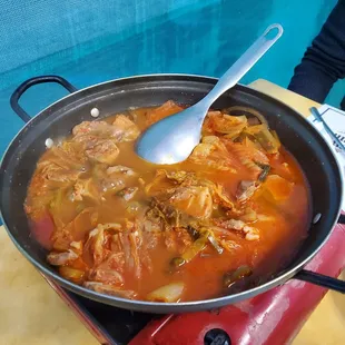 spicy kimchi stew. Meh... just get the spicy chicken stew.