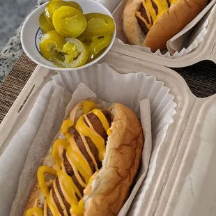Custom VDogs. Sriracha mayo and mustard. A must for me.. add jalapeños at home