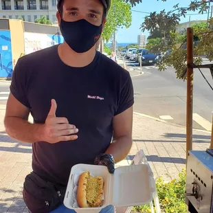 Super cool dude and damn tasty dog!