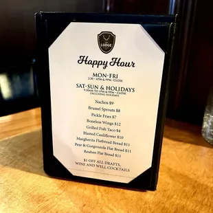 Happy hour menu