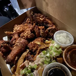 Chicken, Korean Loaded Fries and Mac &amp; Cheese