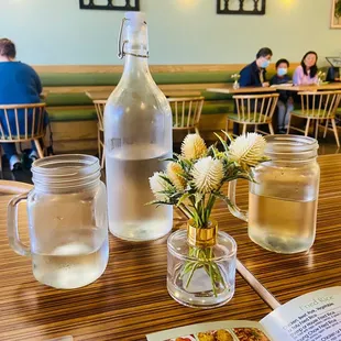 Carafe of Chilled Water &amp; Cute Jars for Cups