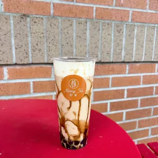 Brown sugar bubble milk tea with Oreo cheese foam