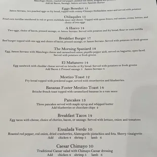 Brunch menu