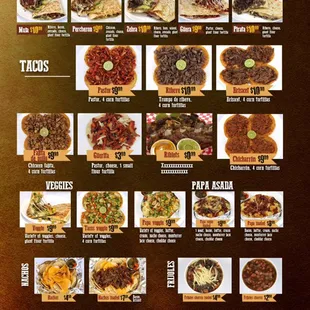 the menu for the big tacos